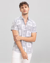 Men Block Print Slim Fit Shirt with Spread Collar