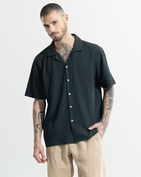 Men Checked Slim Fit Band-Collar Shirt