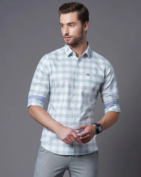 Men Gingham Checked Slim Fit Shirt